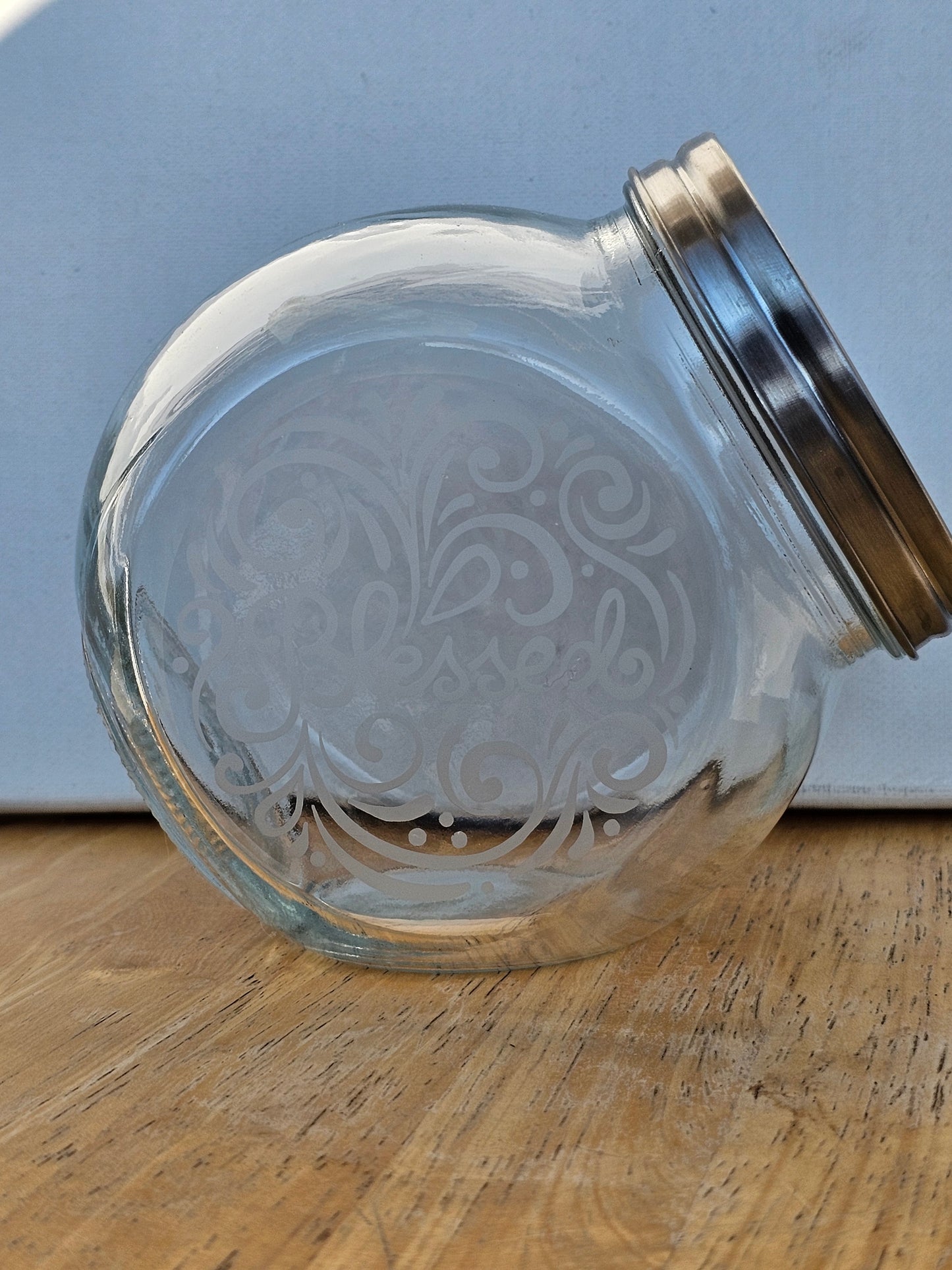 Etched Glass Candy Jar